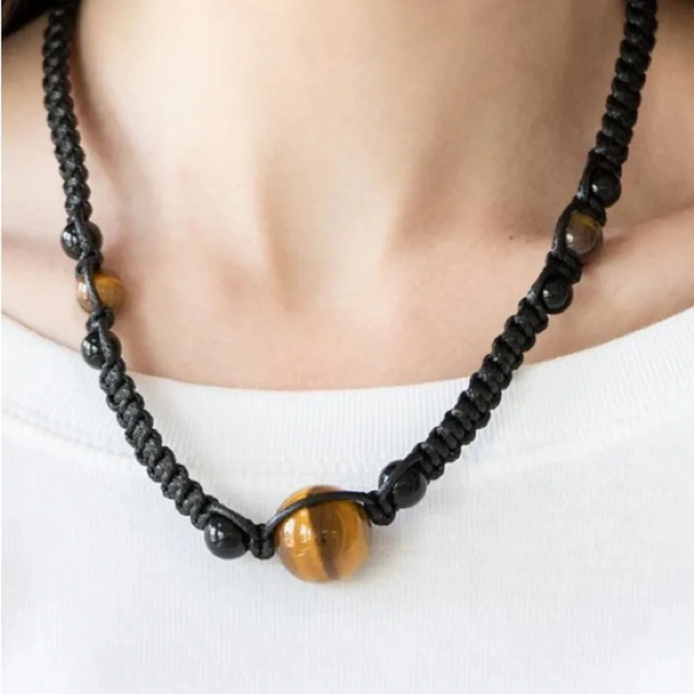Paparazzi- NWT Black and Brown Tiger Eye Necklace Unisex - Picture 1 of 8